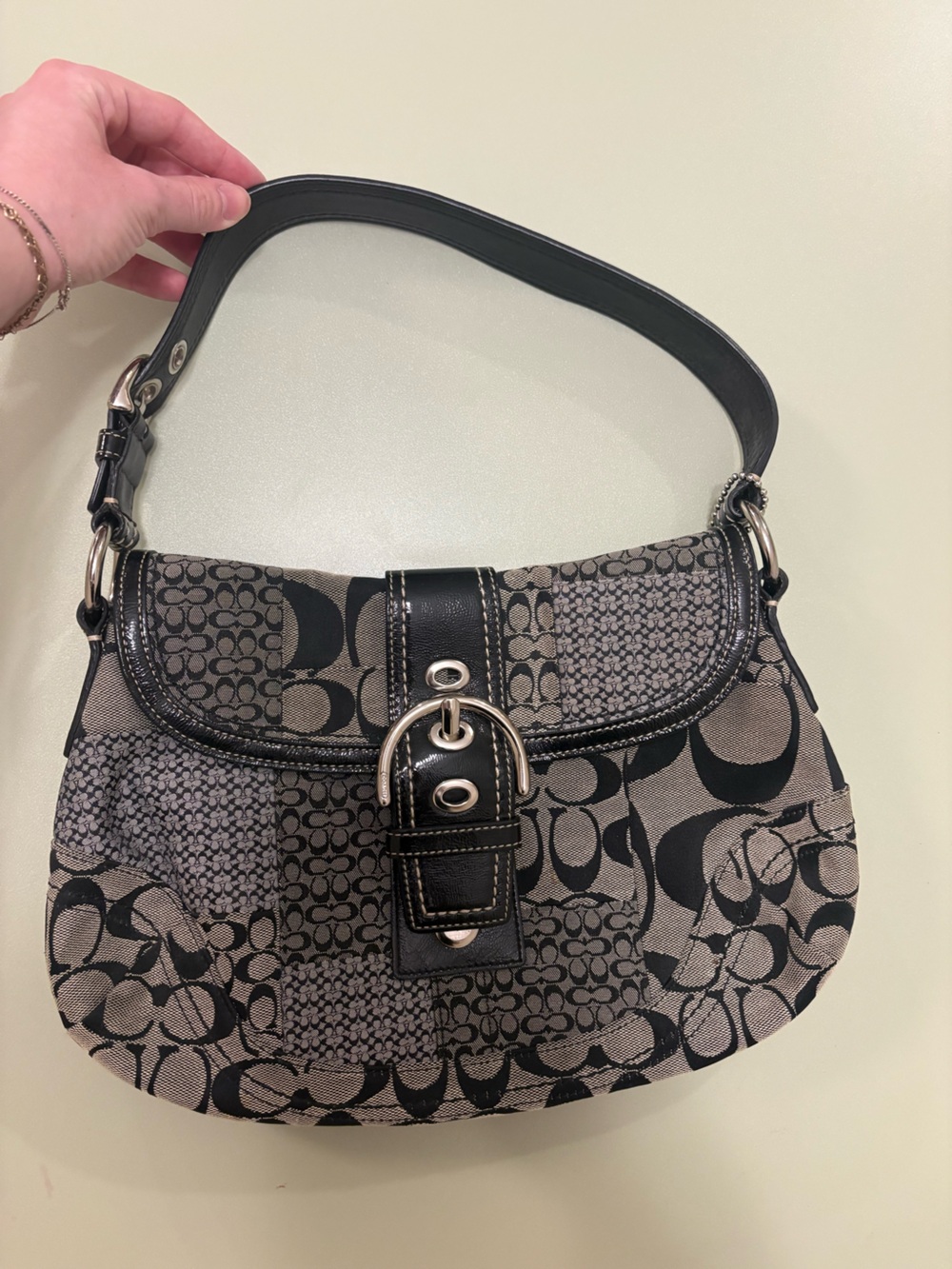 Coach Black Patchwork Signature Soho